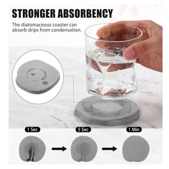 Diatomaceous Earth Set of 6 Absorbent Abstract Coasters 4in Coffee Bar Tiki Bar - Picture 4 of 8